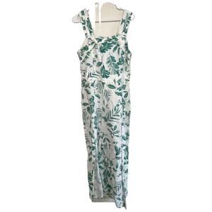 Current Air Sleeveless Linen Palm Leaf Wide Leg Jumpsuit Large Resort New Ae23